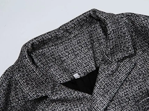 Elegant Checkered Men's Knit Blazer Jacket Slim Fit Casual Long Sleeves Coat
